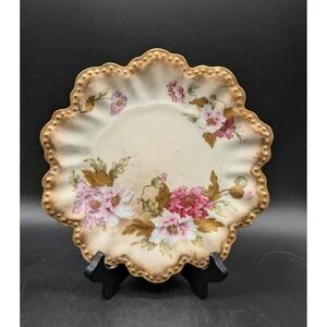 Antique A Lanternier Limoges France Floral Scalloped Gold Gilt Porcelain Plate